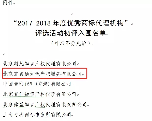 2017-2018年度優秀商標代理機構